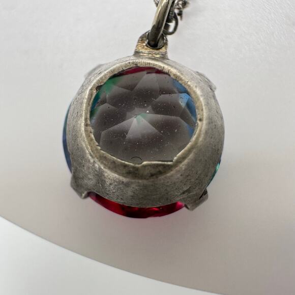 Antique Art Deco sterling silver iris glass solitaire pendant 15.75" necklace - Picture 8 of 9